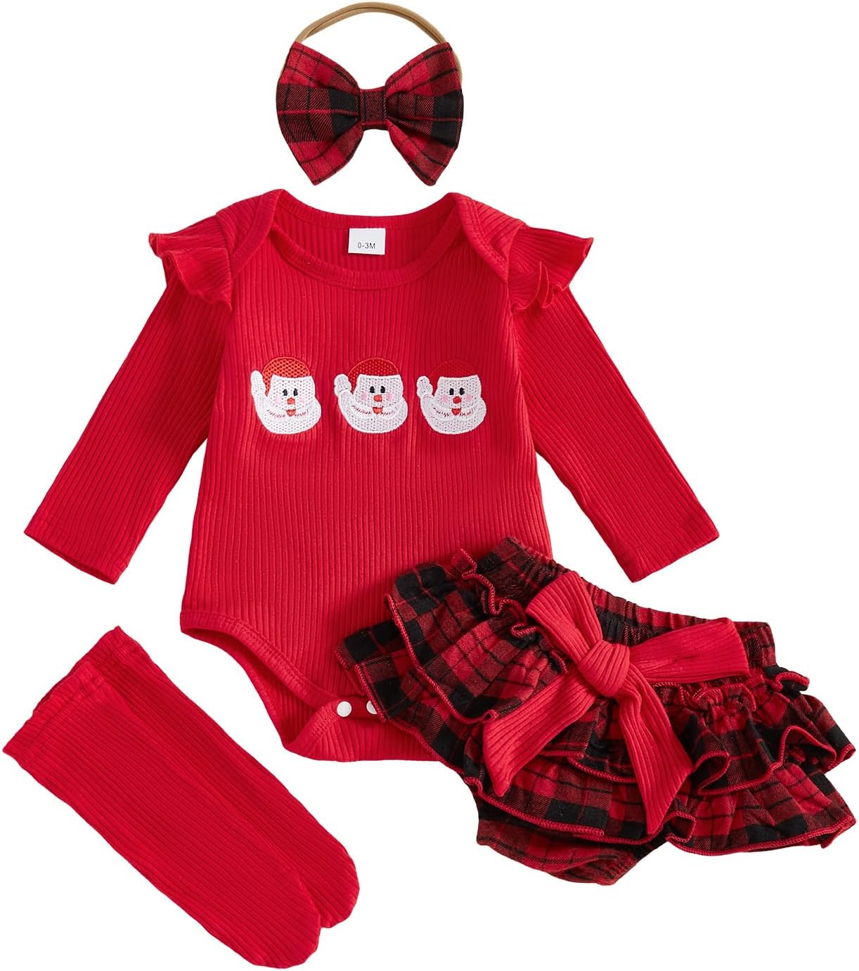 My First Baby Girl Christmas Outfit Long Sleeve Romper Plaid Skirt Shorts Headband Sets Newborn Christmas Clothes