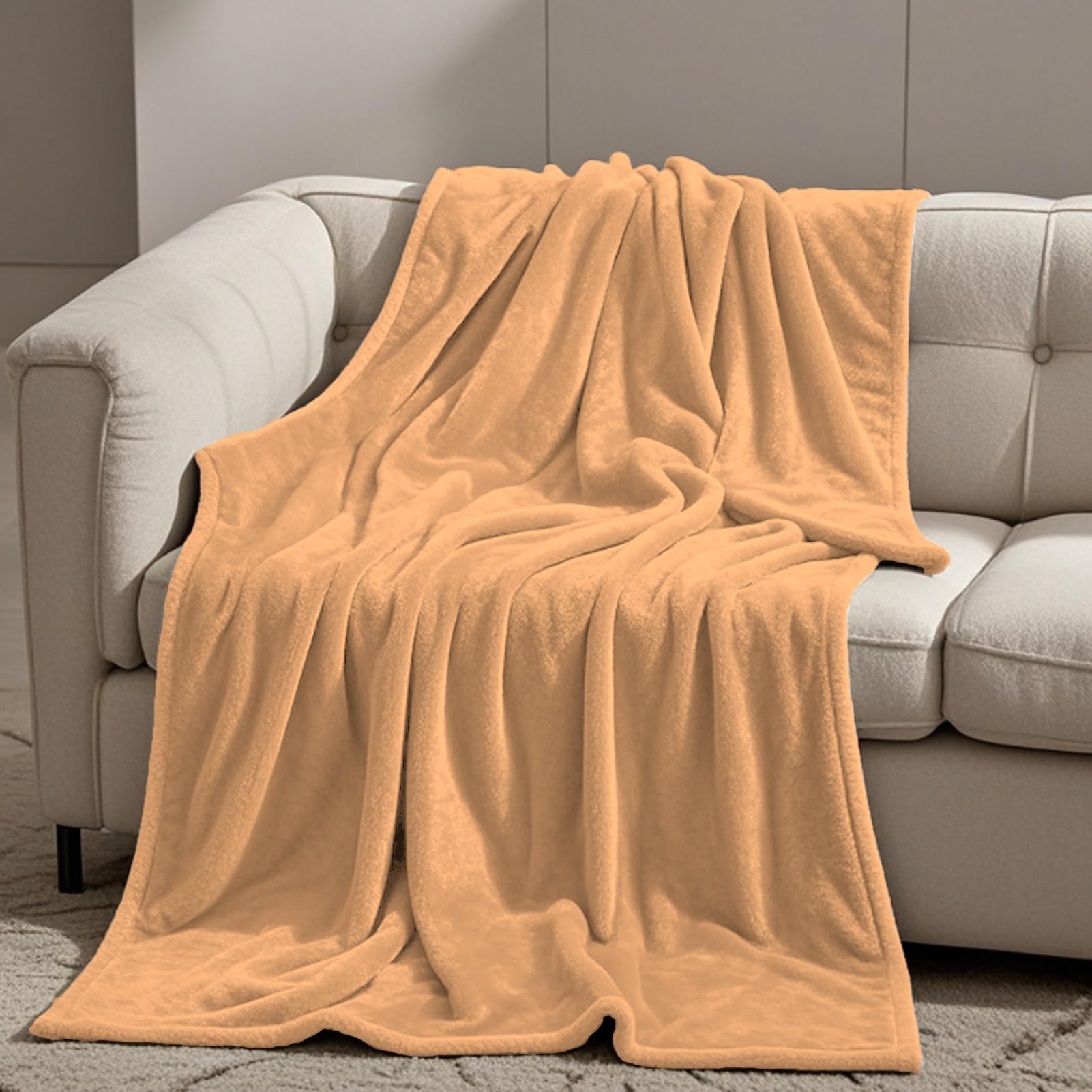 GOUTUI Fluffy Sofa Throws 160 x 220 cm Silk Touch Versatile Blanket Polyester for Sofa Couch Bed Throw, Khaki