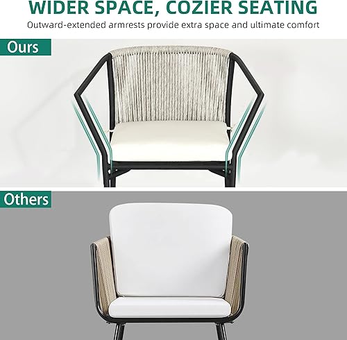 Miniatura 6 de YITAHOME Juego de 3 piezas de bistró para exteriores con cojines gruesos y mesa para todo tipo de clima, juego de conversación para patio con sillas