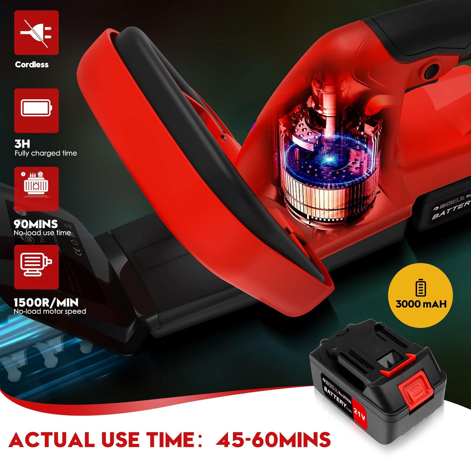 review Cordless Hedge Trimmer 21V 22-Inch Electric Bush Trimmer Power Hedge Trimmers 3000mAh Battery Operated, Dual Action Blade 3/5