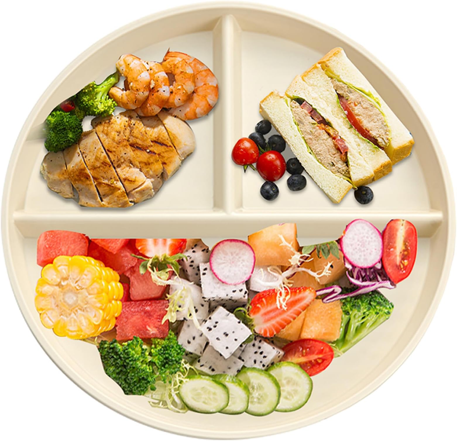 YBOBK HOME Portion Control Plate For Adults, Round Bariatric Portion Control Plate, Reusable Plastic Divided Plate With 3 Compartments, Dishwasher & Microwave Safe