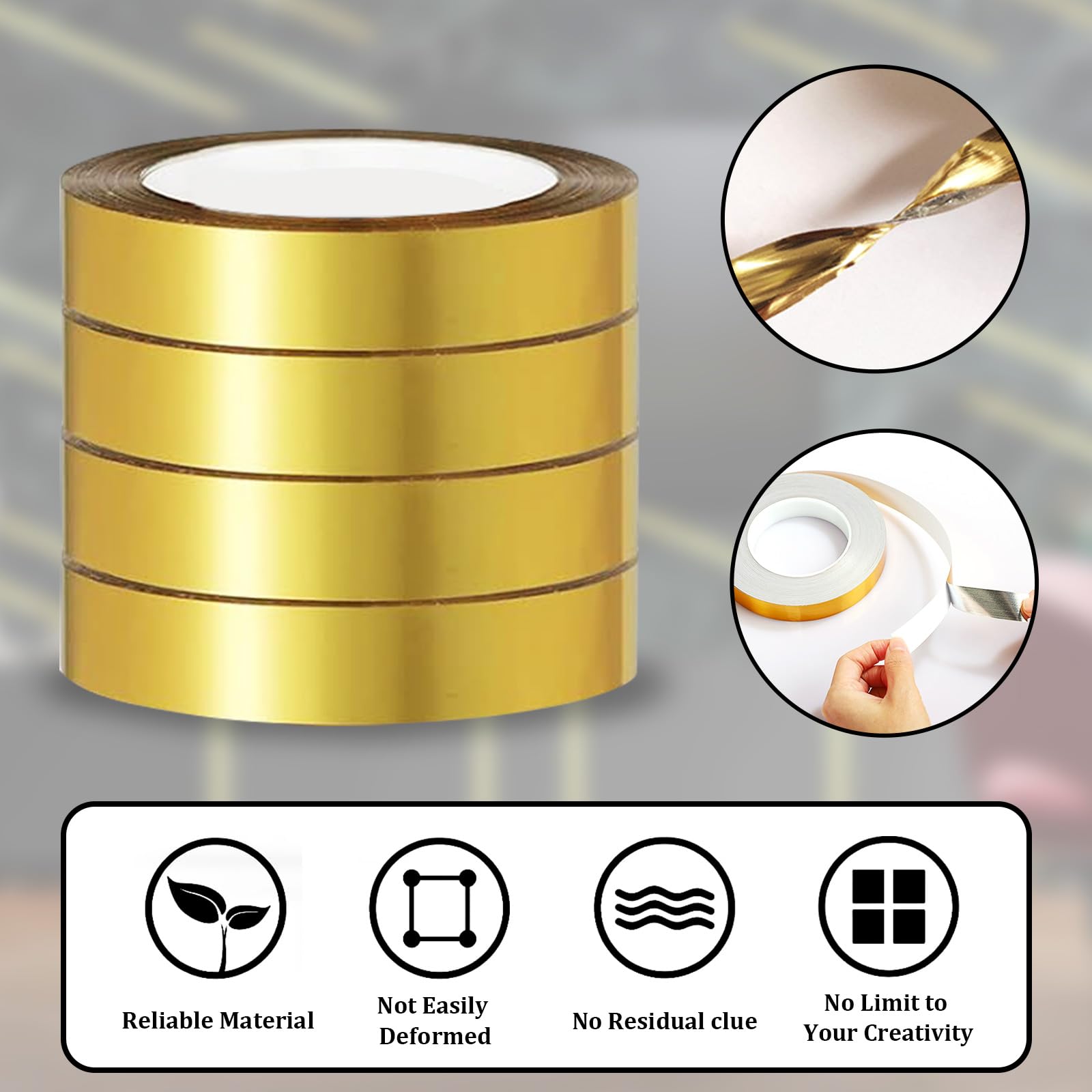 4 Rotoli Nastro Adesivo Decorativo Per Muro,Oro Nastri Adesivi Decorativi,Peel And Stick Modanatura Adesiva Striscia Adesiva Muro Decorativa Per Parete Armadio Bagno Decorazione Regalo