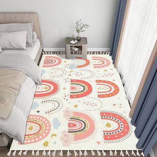 Miniatura 3 de Alfombra bohemia dibujada a mano de diferentes arcoíris con corazones, nubes, estrellas, luna, área, alfombra de patio, pasillo, alfombra