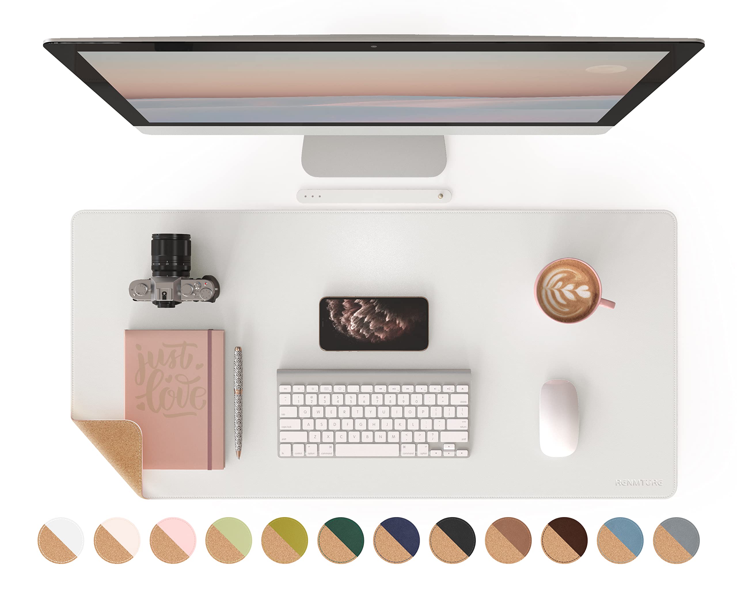 RENMTURE DualSided Desk Pad, Natural Cork & PU Leather Large Mouse