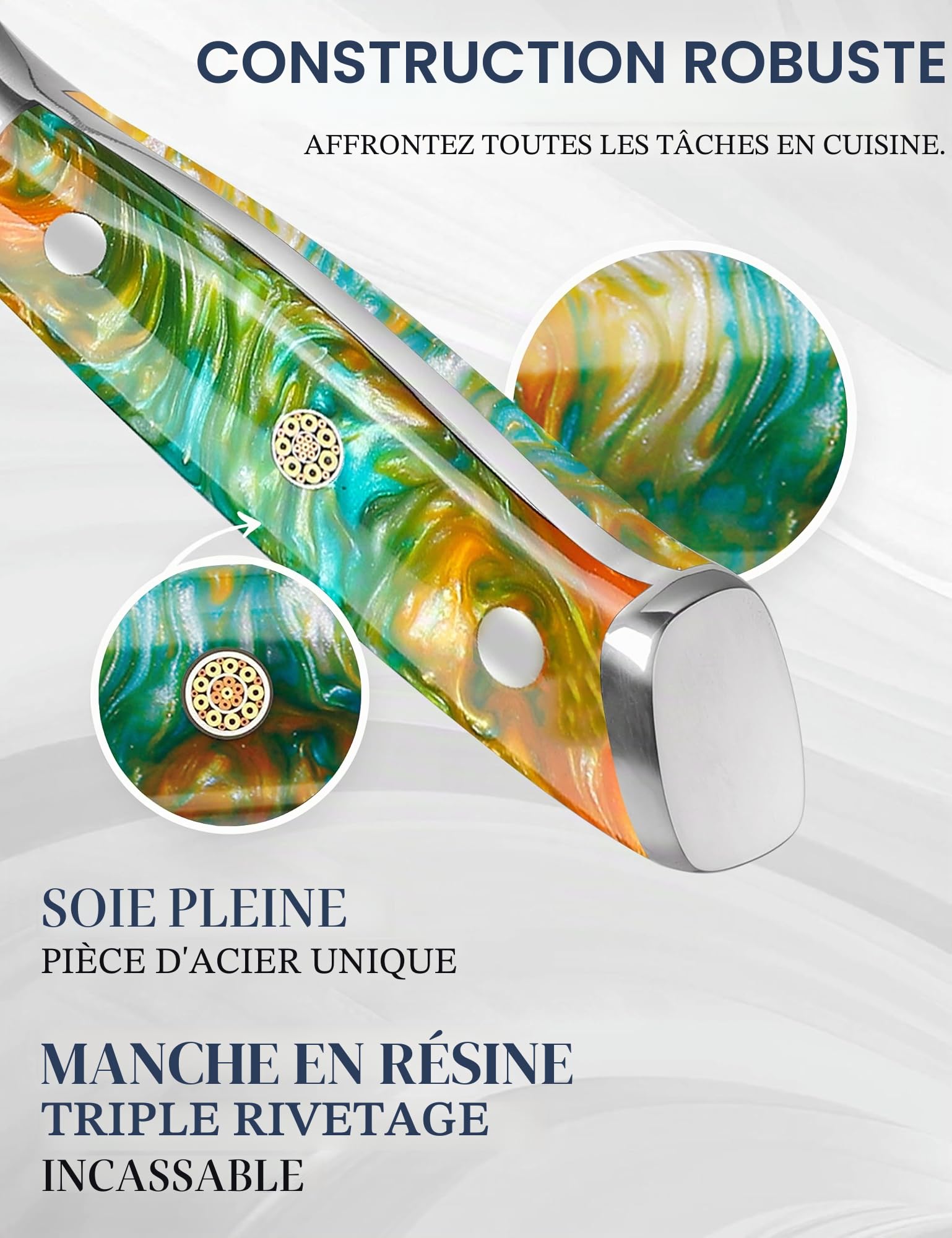 WILDMOK Couteau à pain dentelé, motif plumes en acier de Damas Couteau à pain ultra tranchant 20,3 cm, pour trancher le pain, Série Shu Manche en résine avec élégant coffret
