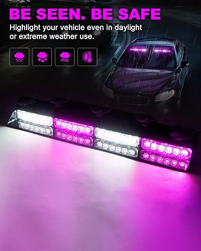Miniatura 11 de HLauto Luces estroboscópicas de emergencia 6Z4J: luces de seguridad blancas rojas de 2 x 16.8 pulgadas, 48 luces LED intermitentes de advertencia
