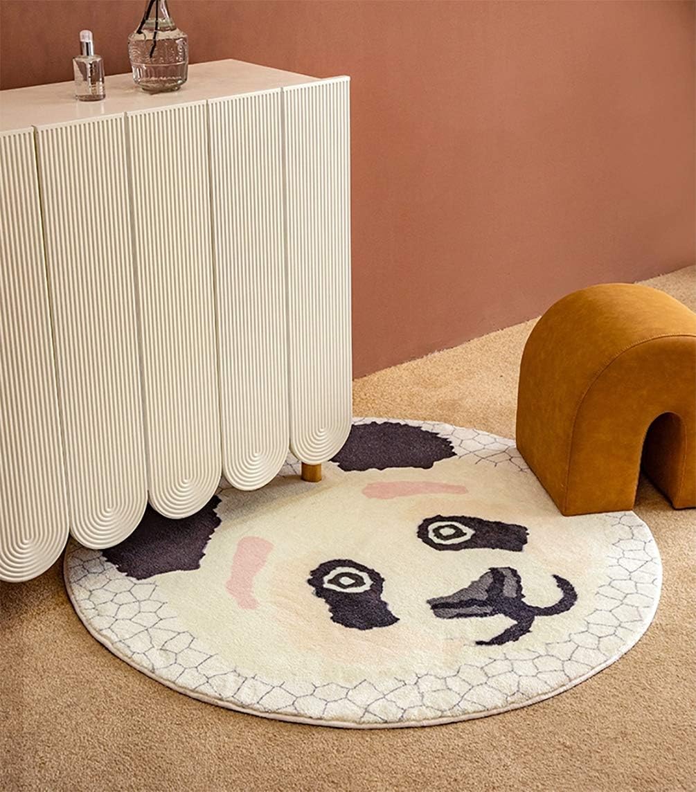 Fennco Styles Kids Cartoon White Panda Shag Area Rug 32" Round - Animal Design Soft Non-Slip Fleece Play Mat for Boys Girls Bedroom Décor, Kids Playroom, Living Room, Nursery Décor