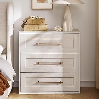 Mopio Blake 3-Drawer Dresser, Modern Farmhouse White Oak Wood Chest, Bedroom Organizer Nightstand, Sturdy Safety Compliant, 31.5x32.3in