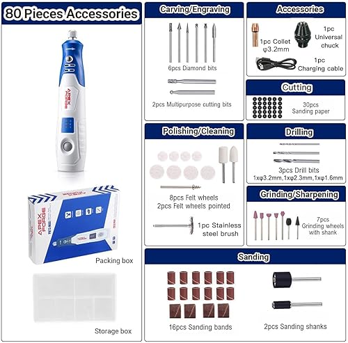 Miniatura 4 de APEXFORGE Kit de accesorios para herramientas rotativas M0 + kit de herramientas rotativas inalámbricas M3 Pro, 357 piezas, portabrocas sin llave,