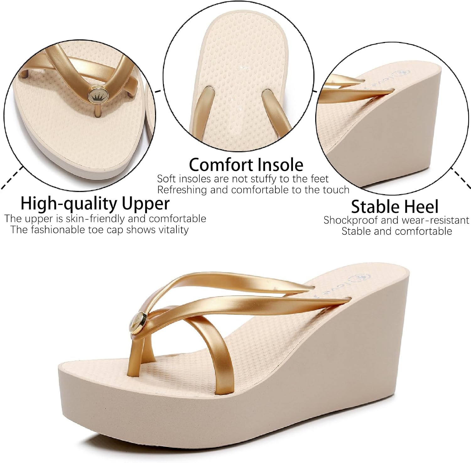 Women's Thong Wedge Platform Slides Sandals Fashion Comfort Open Round Toe Slip On Anti-Slip Chunky Heel Flip Flops Summer Pool Party Beach Walking Sandals