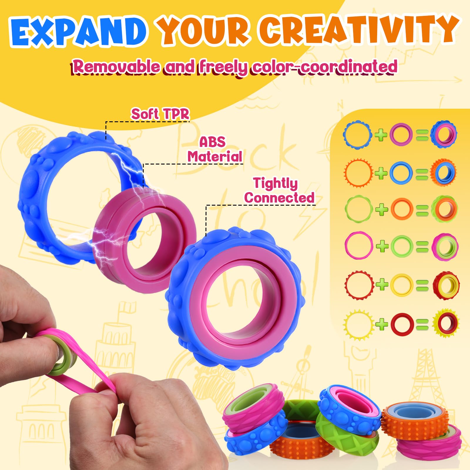 Kssvzz Fidget Toys,Anello Antistress Bambini per Autismo e ADHD, Aiuta ad Alleviare Lo Stress e l'ansia,Fidget Ring Toys,Portatile Giochi Sensoriali Autismo per Concentrarsi,Idea Regalo