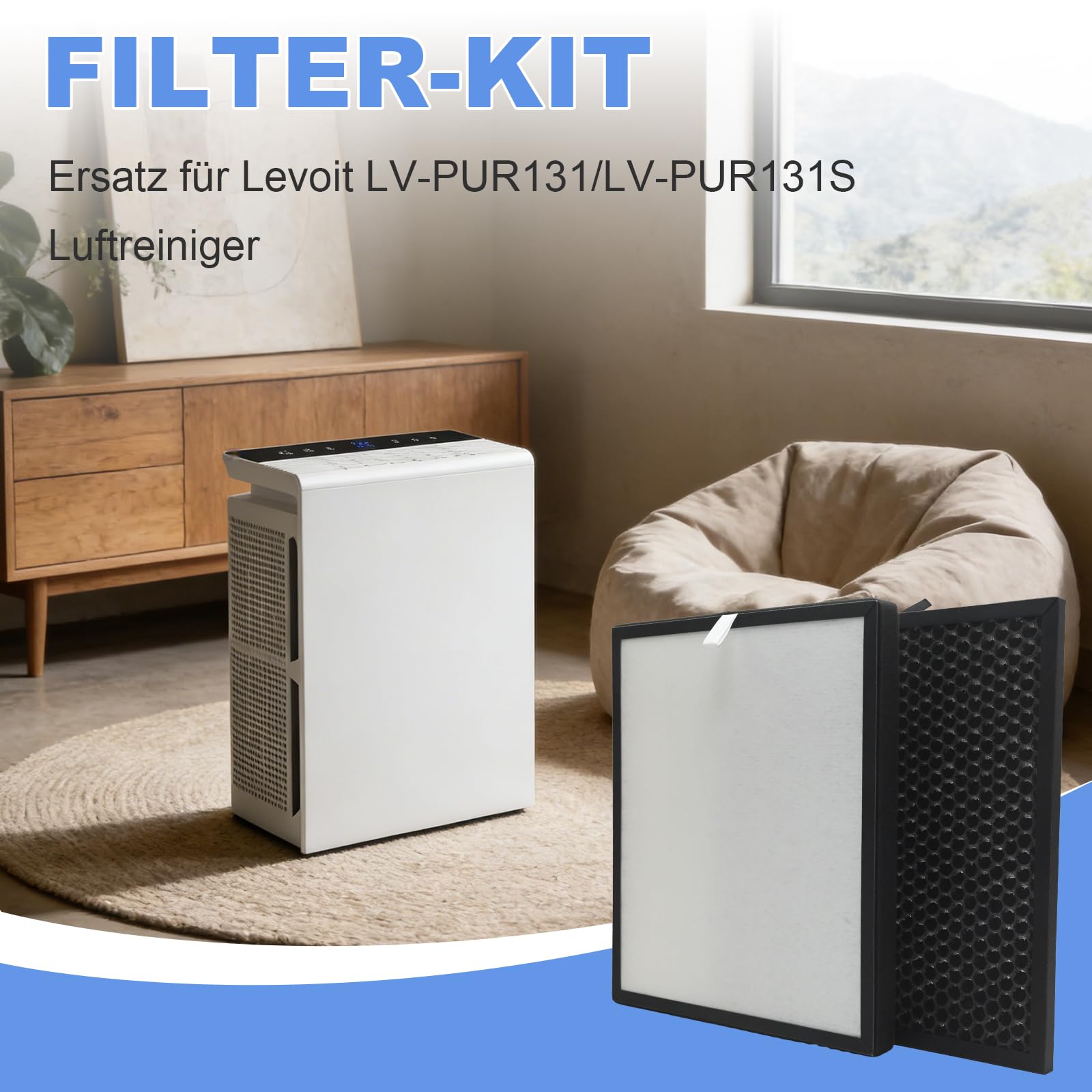 2 Paar H13 HEPA-Ersatzfilterset mit Aktivkohle, Ersatz für Levoit LV-PUR131/LV-PUR131S Luftreiniger