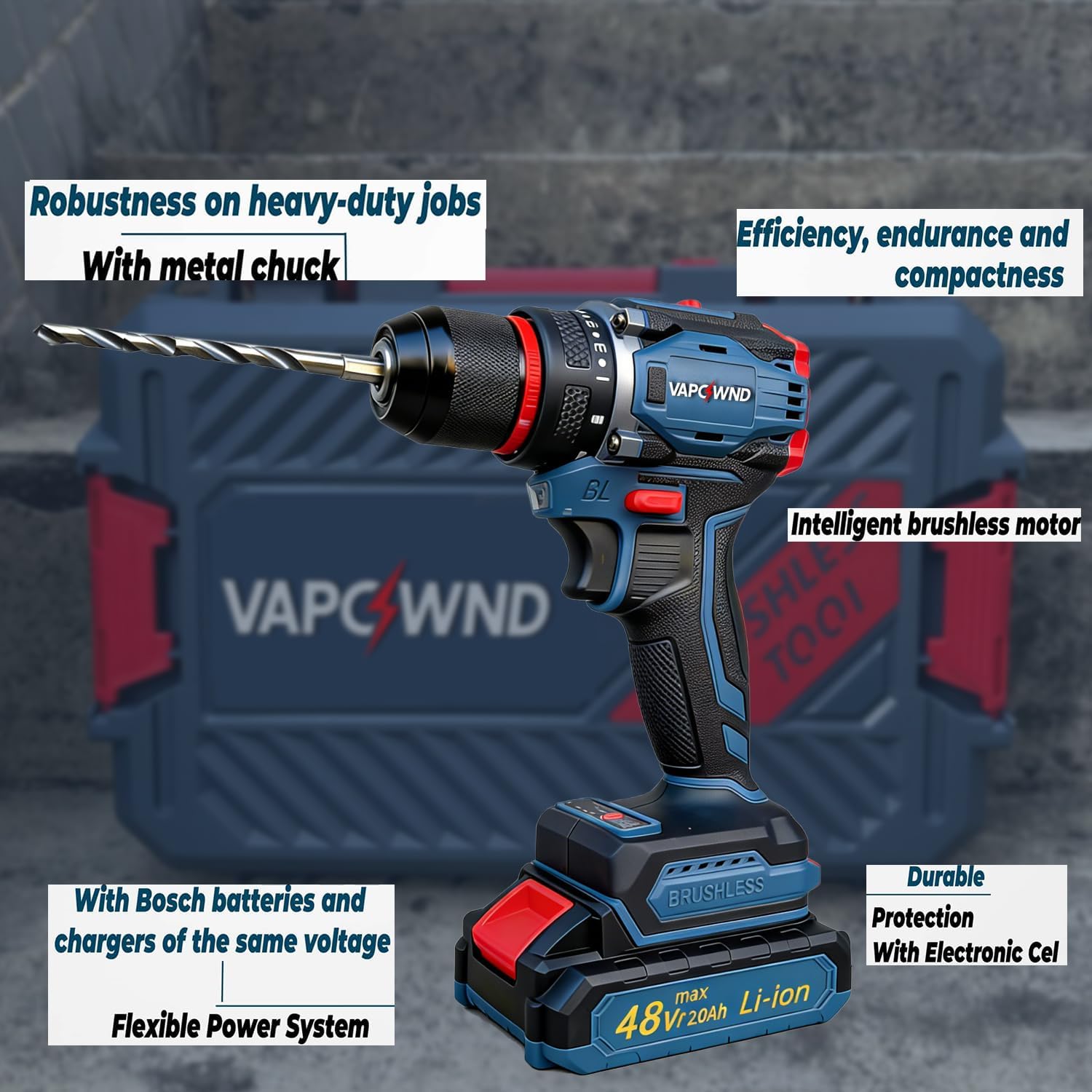 36V Cordless Hammer Drill/Impact Driver Set -1/2" Keyless, w/2pcs 2.0AH Battery,Fast Charger 799 in-lbs Portable Power Drill Kit,20+1+1 Clutch, 22pcs Bits for Drilling Brick Wall, Metal, Wood