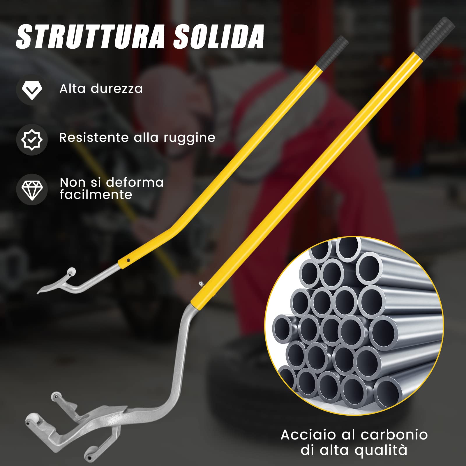 COSTWAY Strumento di Montaggio e Smontaggio Pneumatici Cambia Gomme da 44 cm a 62 cm, 3 PCS Strumenti Manuali con Supporto per Tallone in Acciaio per la Riparazione di Auto (Giallo)