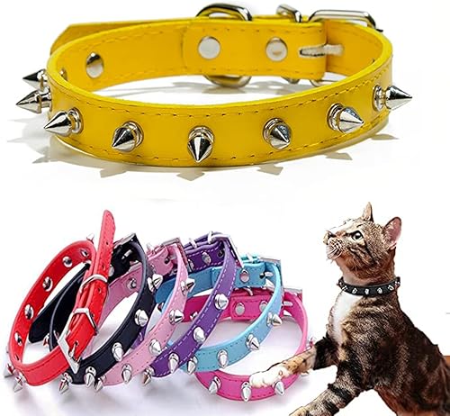 Yahoyaba Collar de perro con púas y remache de setas de piel sintética suave, collar con tachuelas para gato, ajustable para gatitos, color negro, S