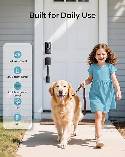 Miniatura 8 de Juego de cerraduras inteligentes para puerta delantera, cerradura WiFi para puerta delantera, sin llave, cerrojo de seguridad electrónico