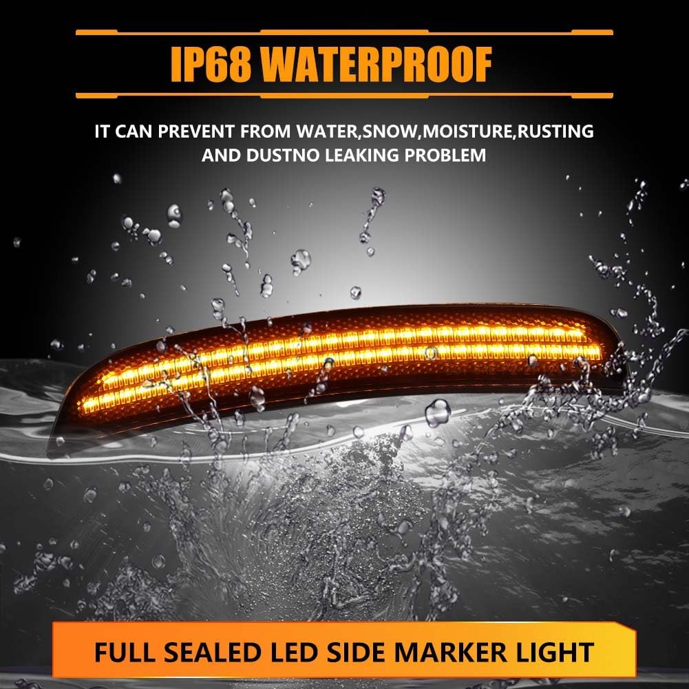 Front Fender LED Side Marker Lights for Dodge Charger 2015-2022, Smoked Lens Side Bumper Marker Lamps, Ultra-Bright Amber LED Turn Signal Lights, 2 PCS