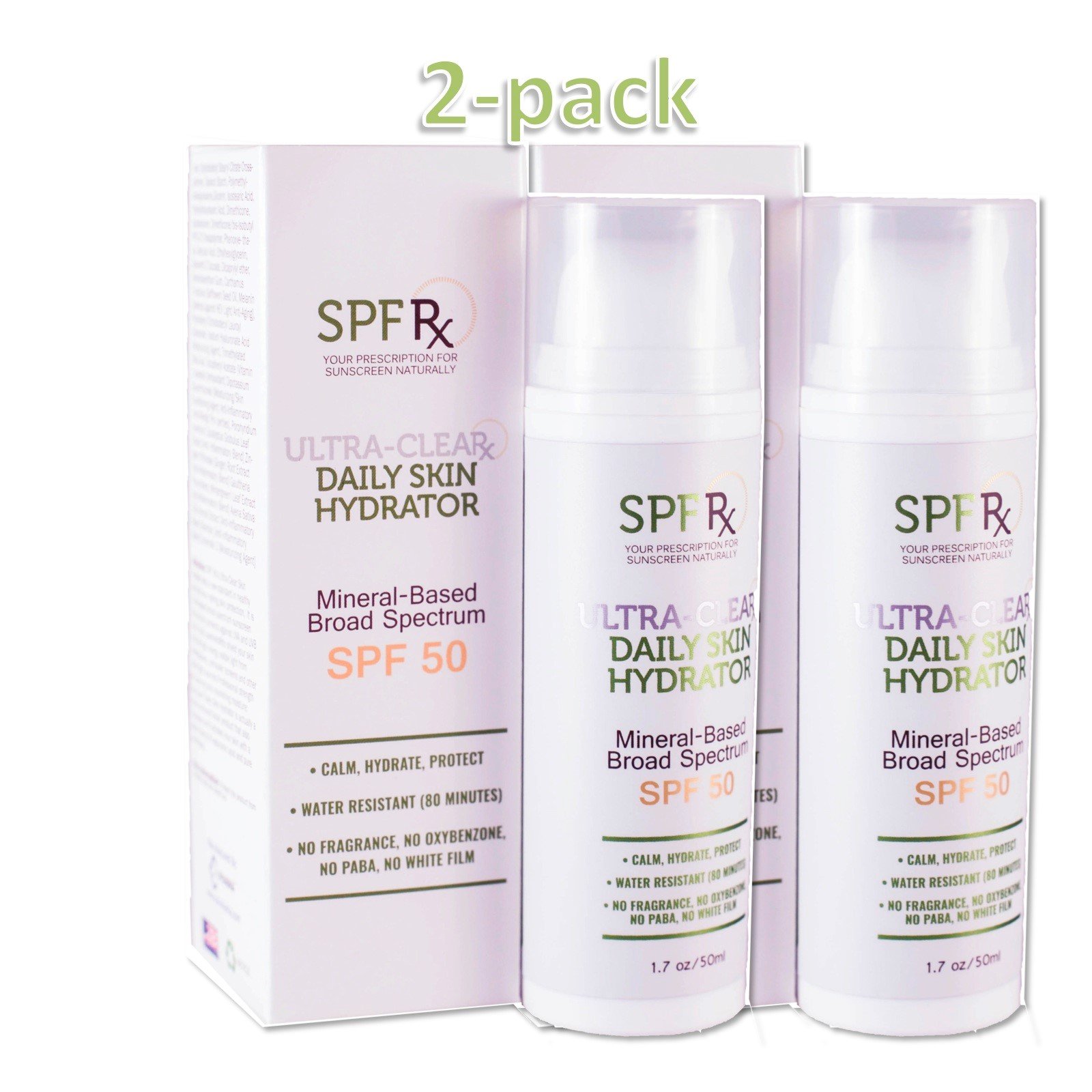SPF Rx Ultra Clear UV Moisturizer SPF 50 Sunscreen Lotion with Zinc Oxide, Hyaluronic Acid | First D