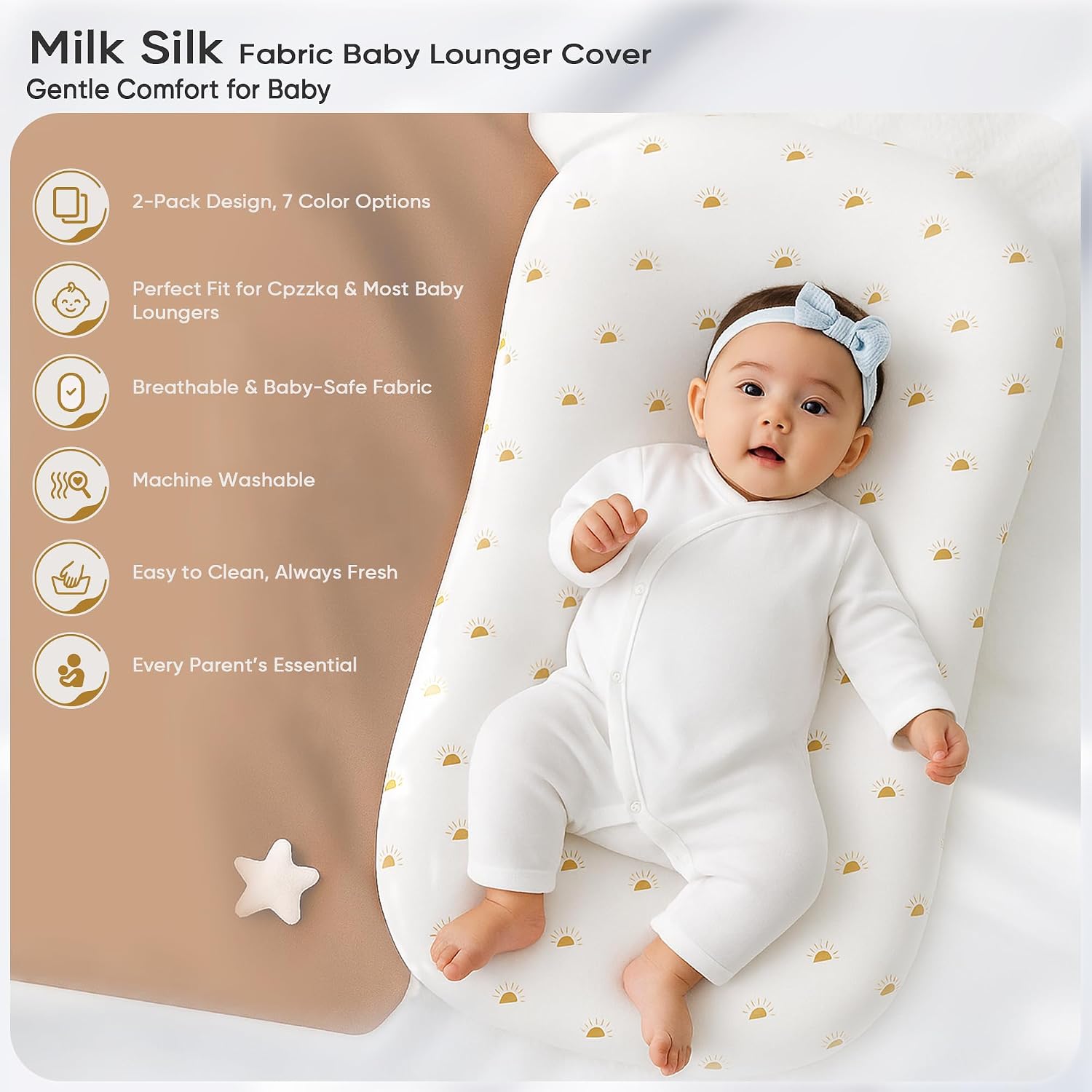 Cpzzkq Baby Lounger Cover 2 Pack - Silky Soft and Breathable Infant Lounger Cover, Newborn Lounger Slipcover for Baby Boys Girls, Fits Cpzzkq & Most Loungers, Cover Only, Brown