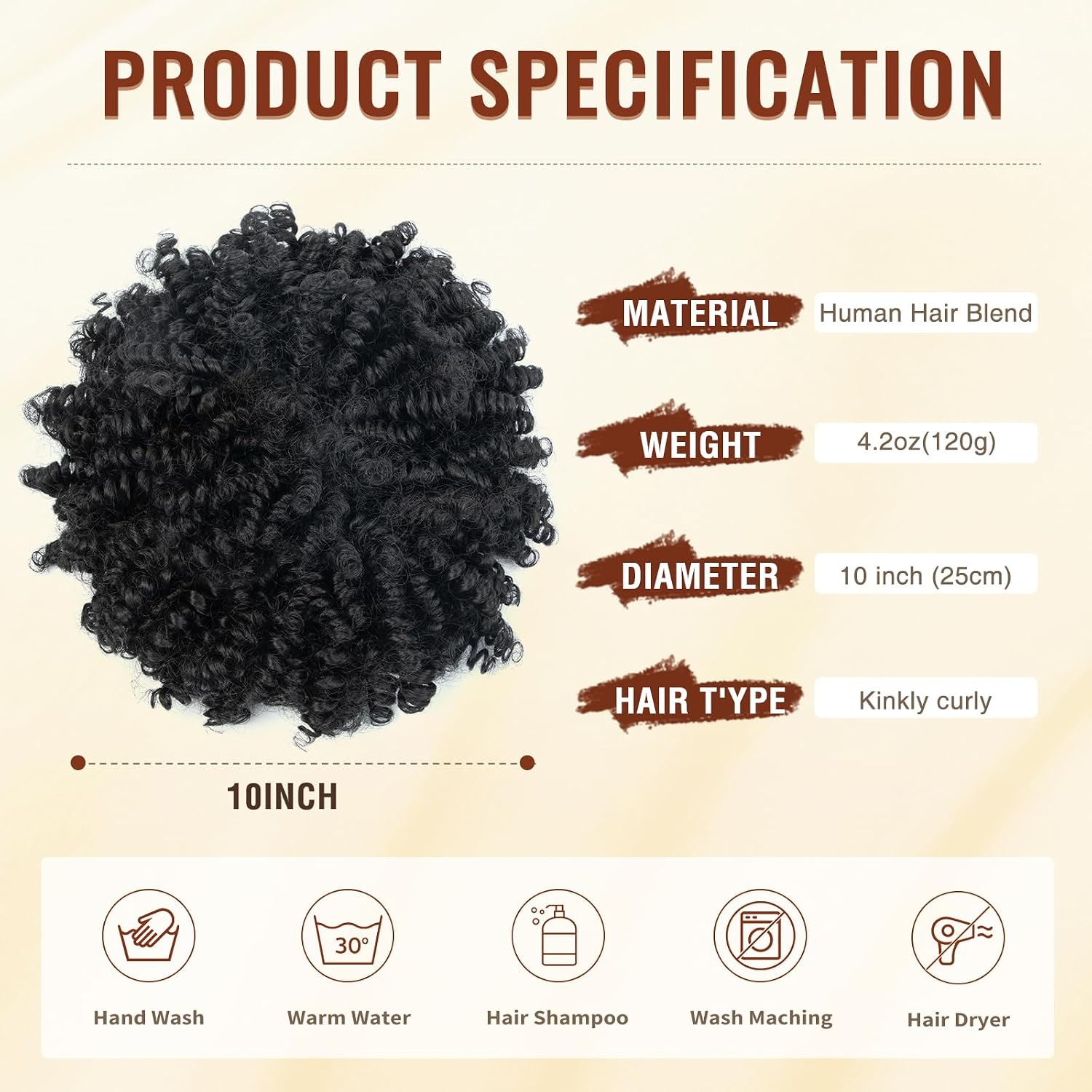 10 Inch Drawstring Ponytail Afro Puff Extension for Black Women, Black Premium Short Synthetic Afro Puff Ponytail for Natural Hair, Clip On Kinky Drawstring Curly Ponytai l Bun