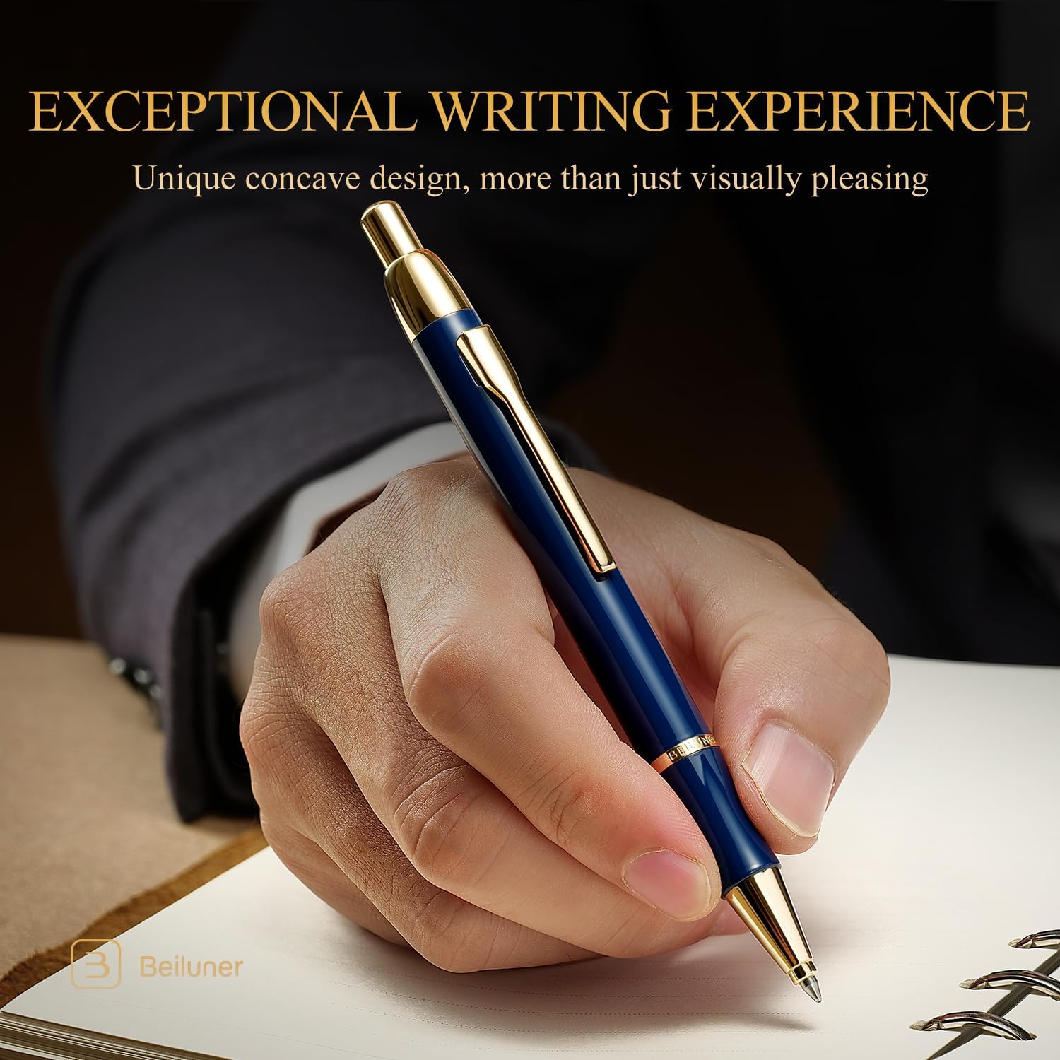 BEILUNER Luxury Gel Pen with 24K Gold Electroplating Finish, Blue Piano Lacquer, Luxury Grade Craftsmanship, Best Gel Pen Gift Set for Men and Women - Image 5