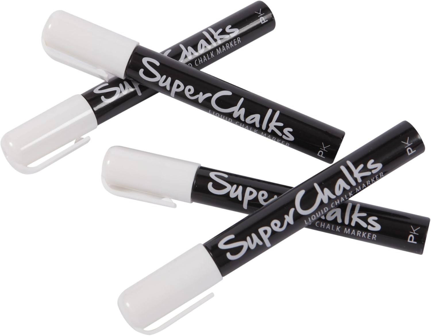 SuperChalks White Liquid Chalk Marker Pens 4-Pack - 4mm Reversible Tip - ONLY Suitable for Non Porous Surfaces