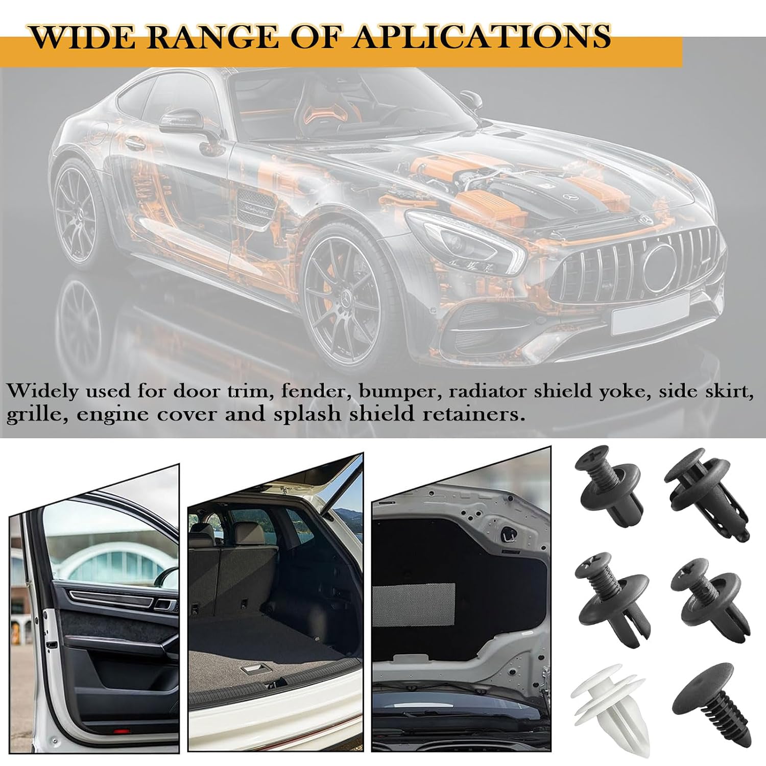 100PCS Universal Car Bumper Clips, Plastic Push Pin Rivets Set with Storage Box, 6 Most Popular Sizes with 5 Fastener Removers, Fits Most Car Models, Ideal for Body Fixing & Replacement