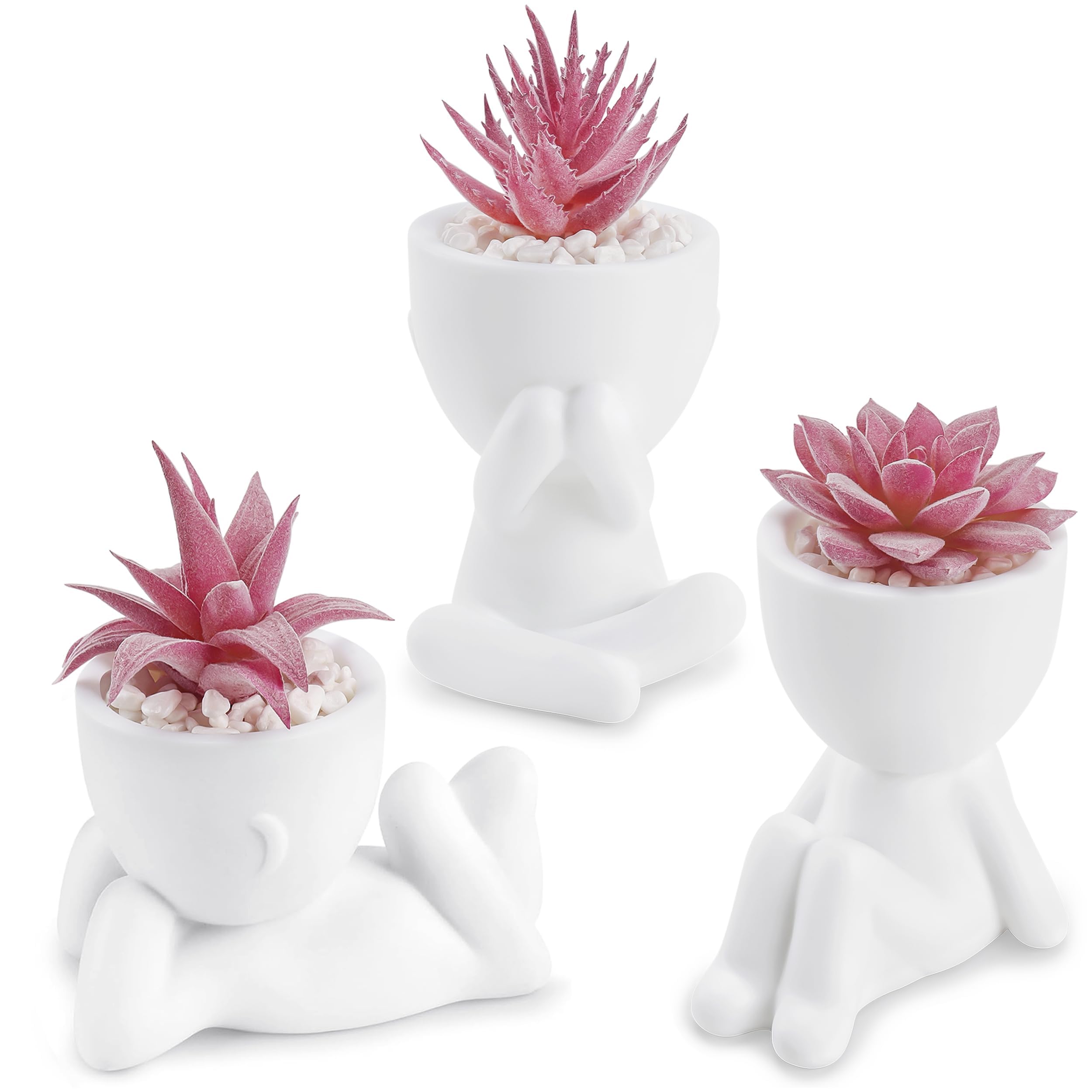 Der Rose 3 Pcs Fake Succulents Plants Artificial Pink Room Office Desk Decor for Women