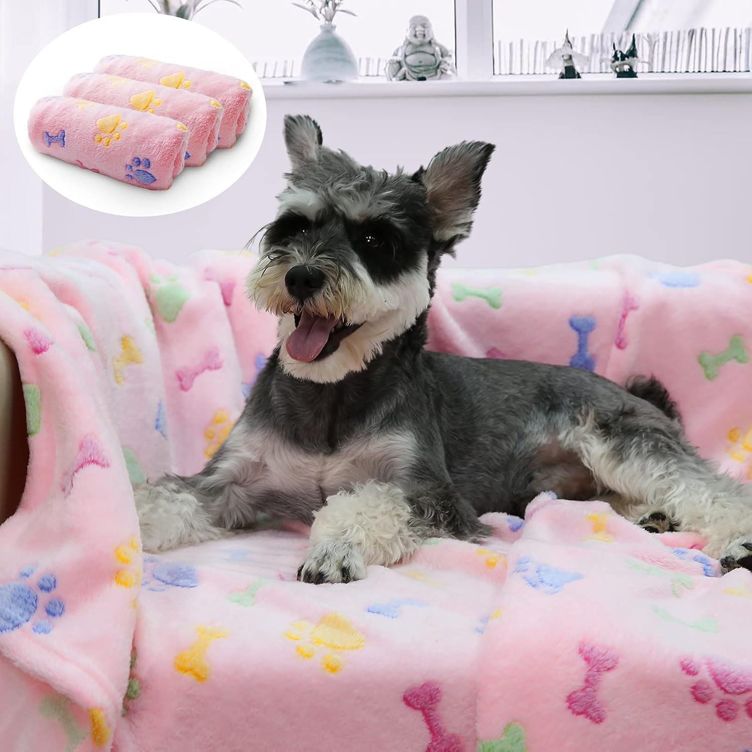 Patas Lague Pet Dog Blanket, 3 Pieces Super Soft Flannel Fleece Puppy Throw Blanket with Cute Print Design for Dog and Cat, Machine…
