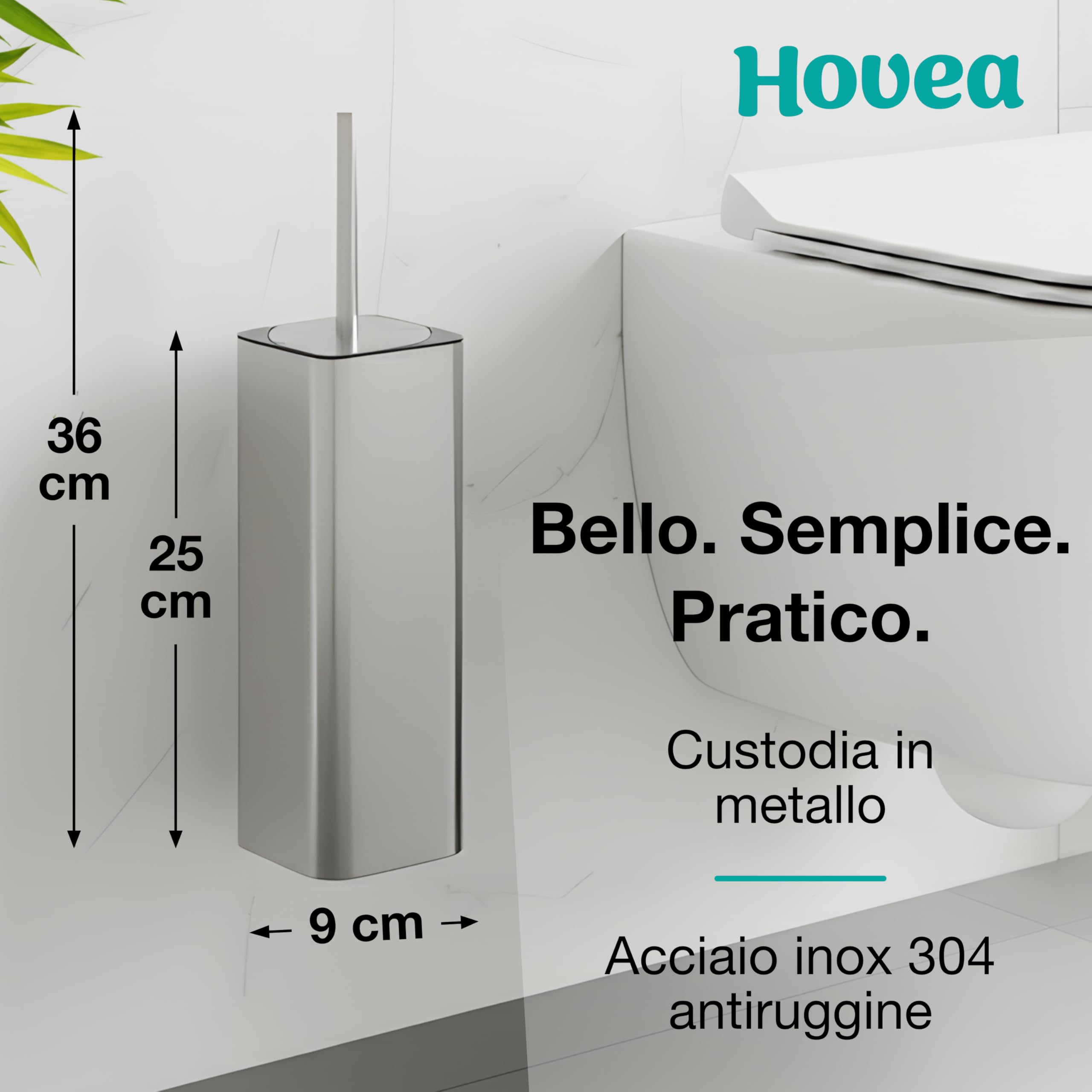 Scopino WC Sospeso - Scopino Silicone e Metallo - Nessuna Foratura - Montaggio a Parete con Adesivo o Vite - Acciaio Inox 304 - Porta Scopino Bagno WC - WC3681