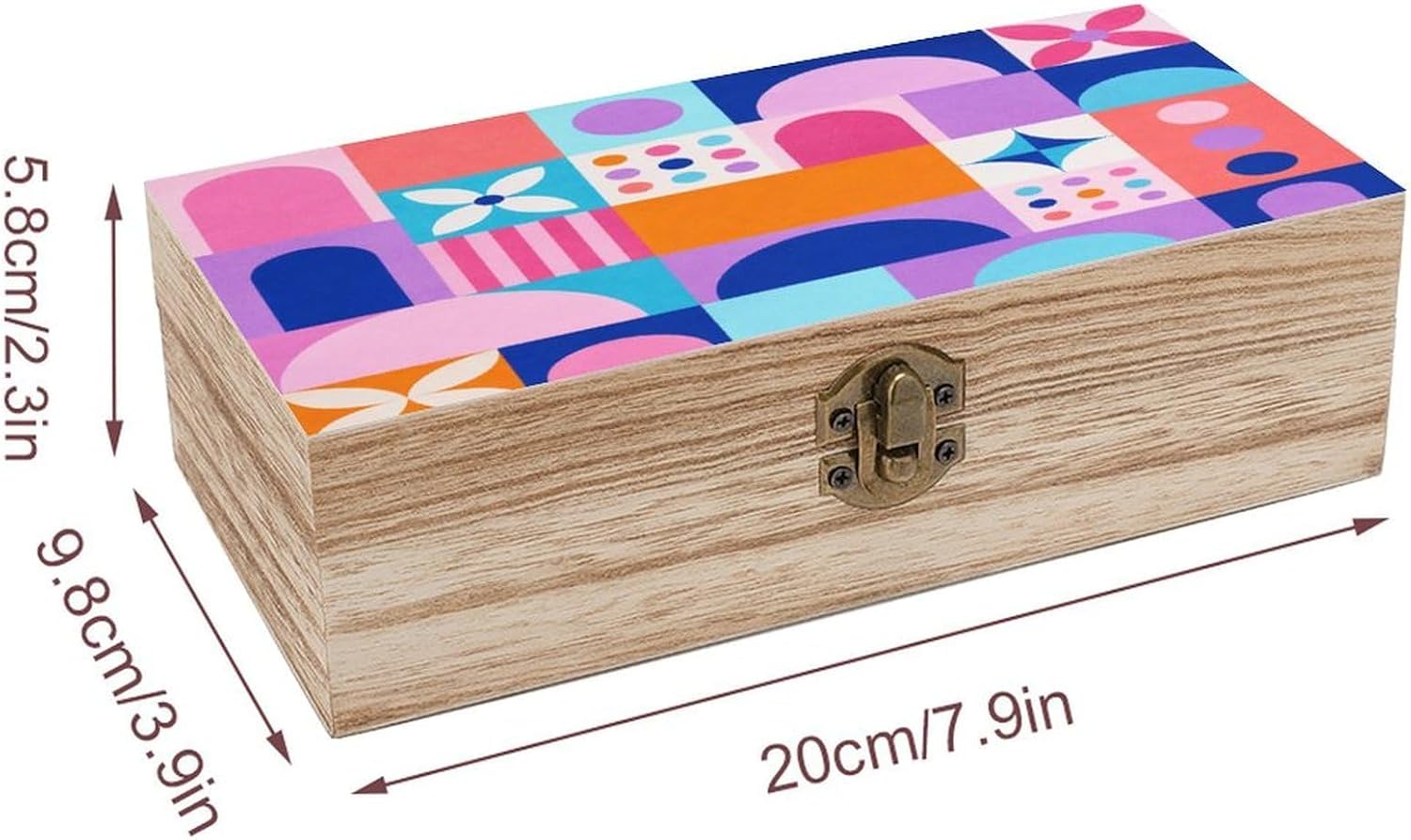 Geometric Abstract Colorful Wooden Keepsake Box with Lid, Vintage Storage Box for Photos Letters Jewelry Home Decor Desk Gift Collectibles image 2