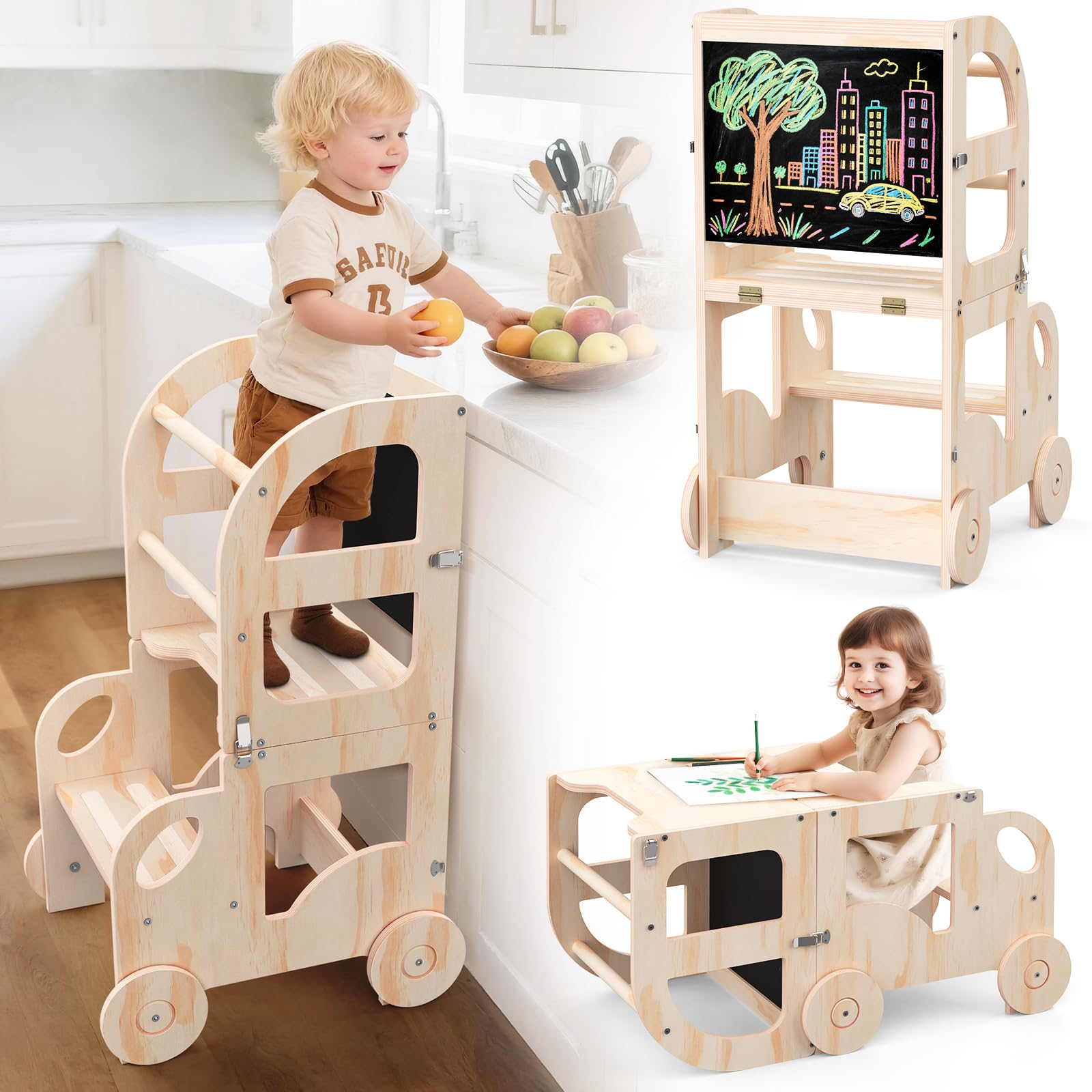 Amazon.com: SeLucky Toddler Kitchen Step Stool, Car Shape Learning