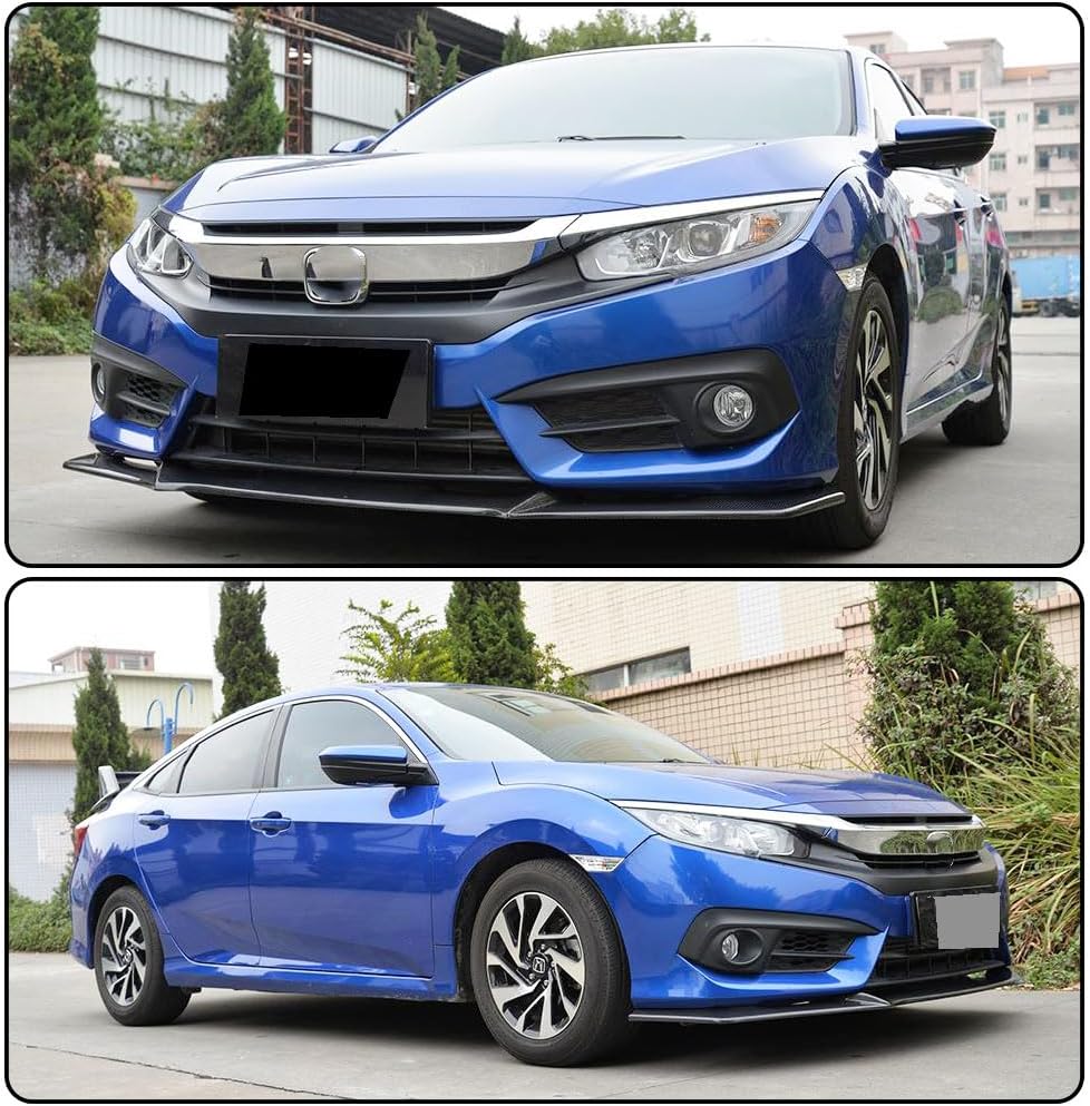 Real Carbon Fiber Front lip for Honda Civic 10th Sedan 4Door 2016-2018 Customized CNC Moulding r Front Bumper Lip Chin Spoiler Splitter Protector Body Kit