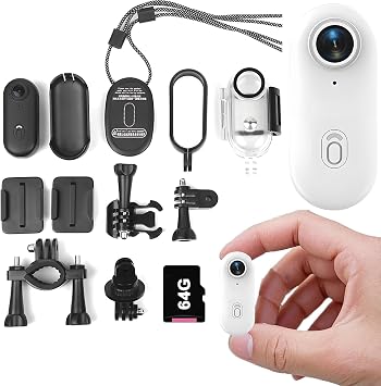 Small 4K Mini Body Thumb Camera, Wearable Action Body Cam, Sports Micro Action Cam, Magnetic Fishing Necklace for Chest, for Work, Travel, Fishing, Pet Walking 4K White-64G