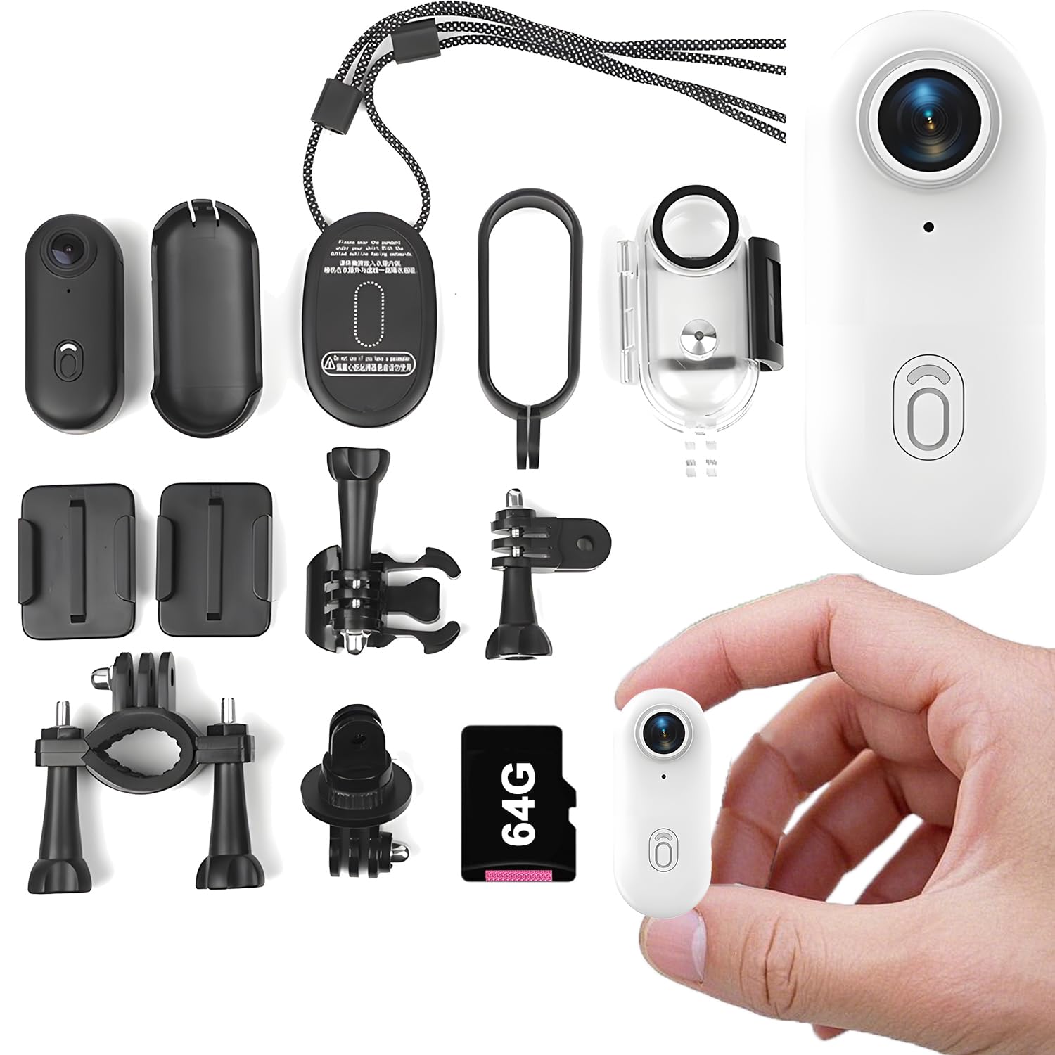 Gsnagole Small 4K Mini Body Thumb Camera, Wearable Action Body Cam, Sports Micro Action Cam, Magnetic Fishing Necklace for Chest, for Work, Travel,