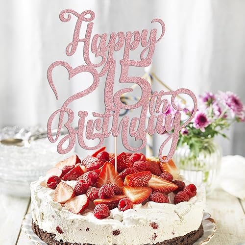 Miniatura 127 de Decoración para tarta de cumpleaños número 15 con purpurina dorada – 15 aniversario/cumpleaños – Hello 15, Cheers to 15 años, 15 & Fabulous Cake