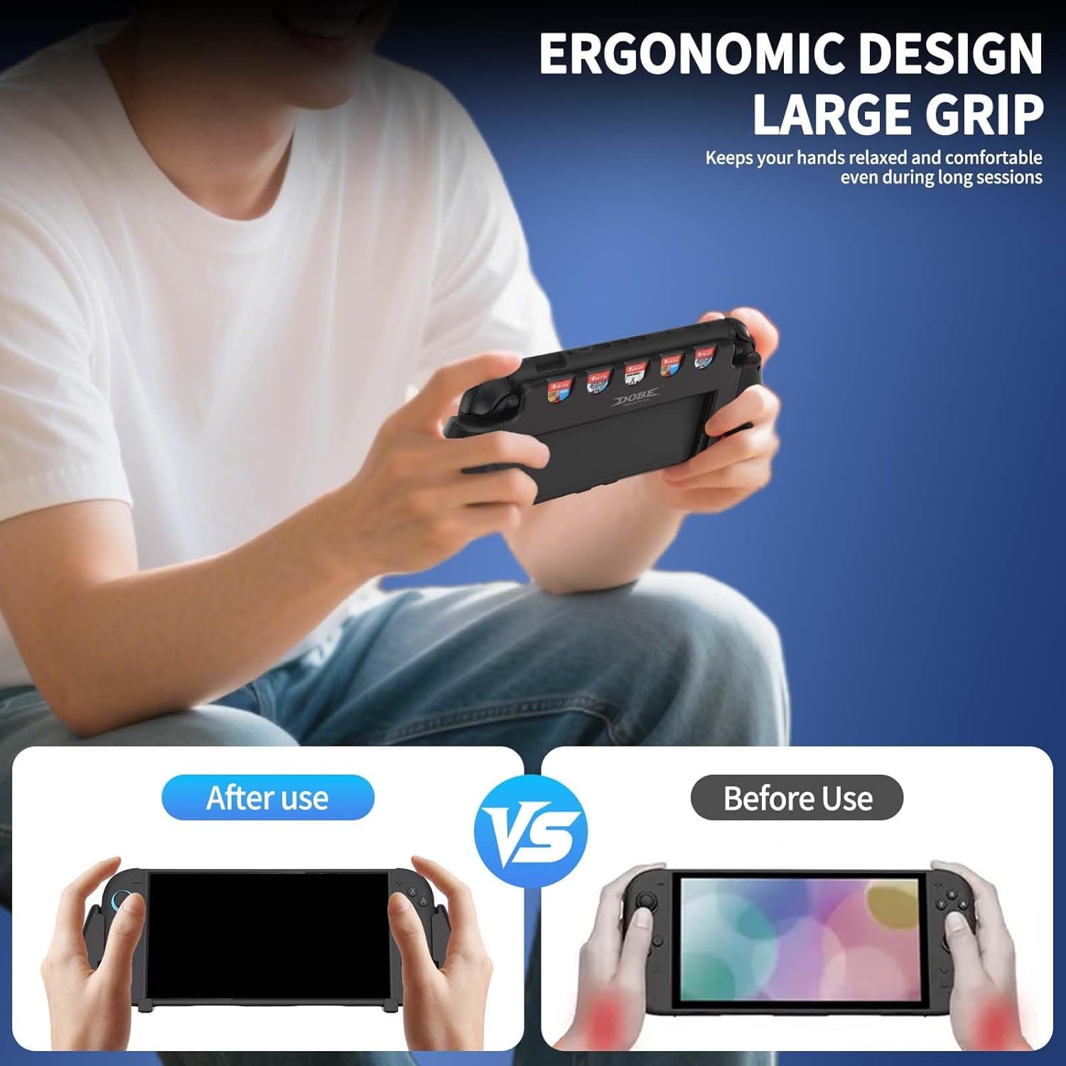 Ergonomic Console Grip with 5 Game Slots for Nintendo Switch 2, Comfortable Gaming Hard Shell for Users Who Prefer Handheld Mode, Anti-Scratch Shockproof Hard Cover for Enhanced Gaming, Black - Image 4