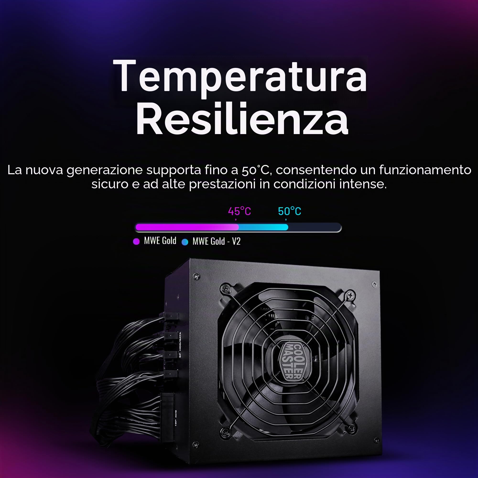 Cooler Master MWE Gold 850 V2 completamente modulare, 850 W, efficienza 80+ Gold, ventola HDB silenziosa, 2 connettori EPS, resistenza alle alte temperature, garanzia 5 anni