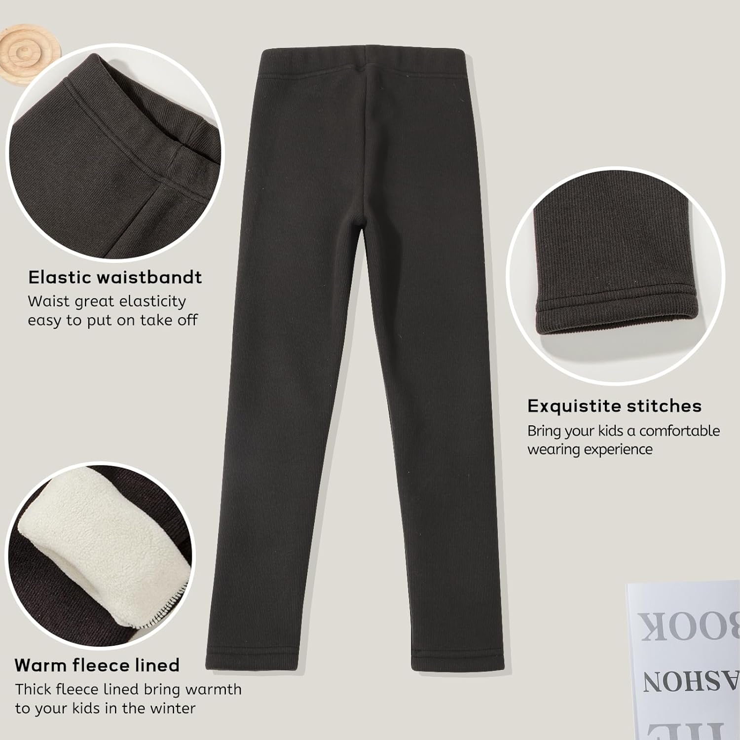 4 Pack Girls Fleece Lined Leggings Kids Winter Warm Pants Girls Thick Basic Solid Full Length Pants - Image 5