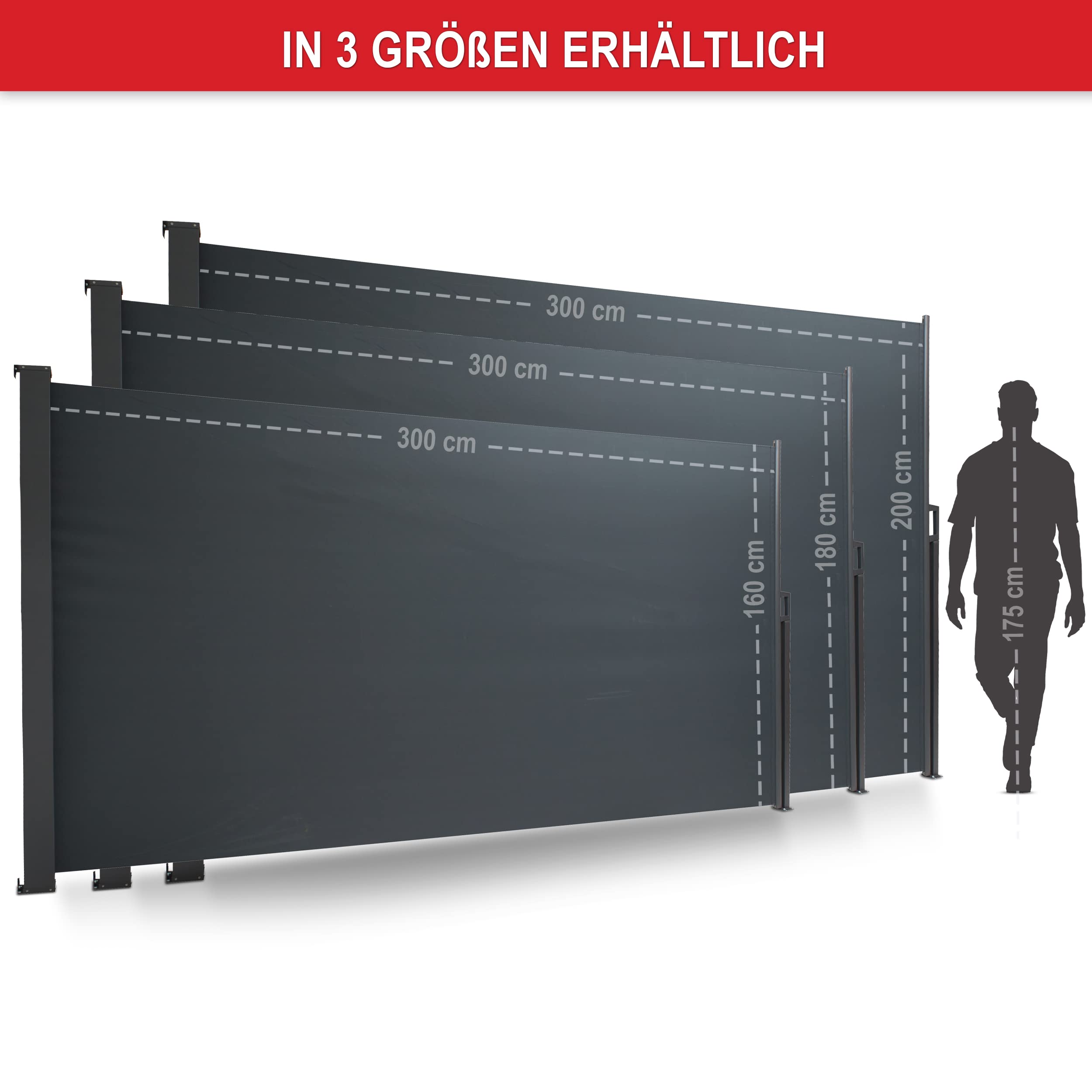 ONBEST Seitenmarkise 200x300 cm – ausziehbarer Sichtschutz | Markise zum Ausziehen für Terrasse, Balkon & Garten – Sonnenschutz, Windschutz und Sichtschutz für außen