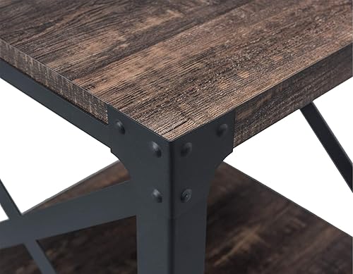 Miniatura 4 de OKD Mesa auxiliar, mesa auxiliar industrial de 18 pulgadas con marco en X de metal resistente de 2 pulgadas de ancho, mesitas de noche de 2 niveles