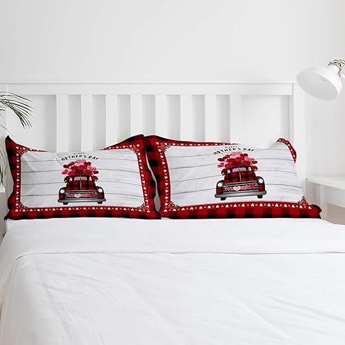 Miniatura 4 de Juego de funda de edredón tamaño individual de 3 piezas para el Día de la Madre diseño de búfalo rojo con textura de madera de clavel juegos de ropa