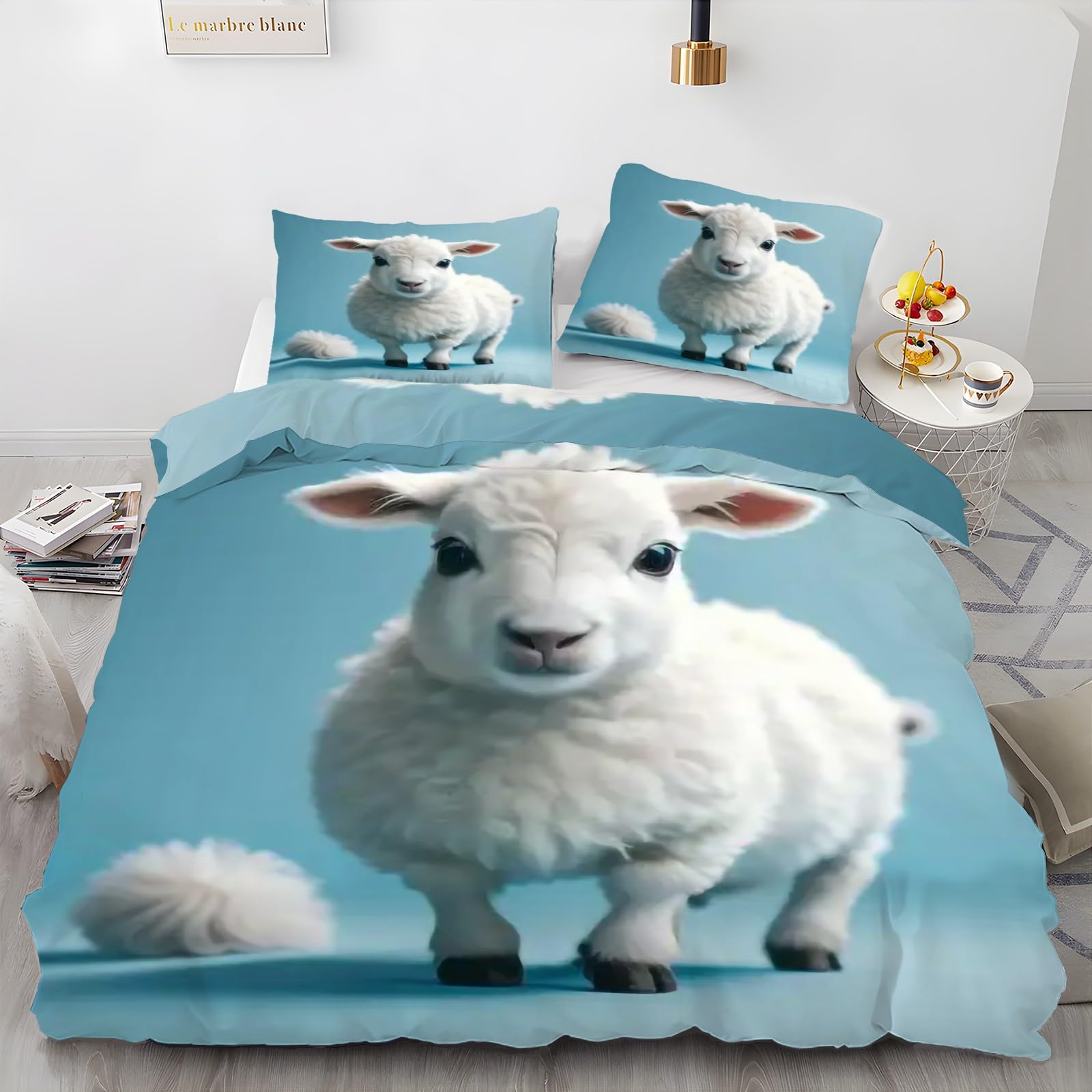 Linge de Lit en Microfibre Douce 240x260 Housse de Couette Agneau Finition Fermeture Éclair