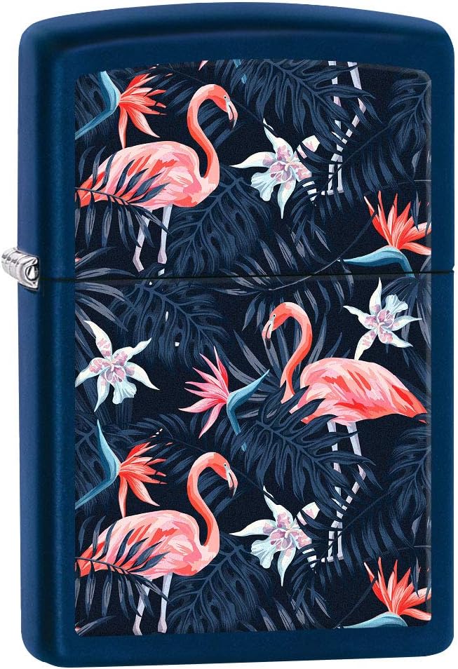 Zippo Lighter: Pink Flamingo Pattern - Navy Matte 80836