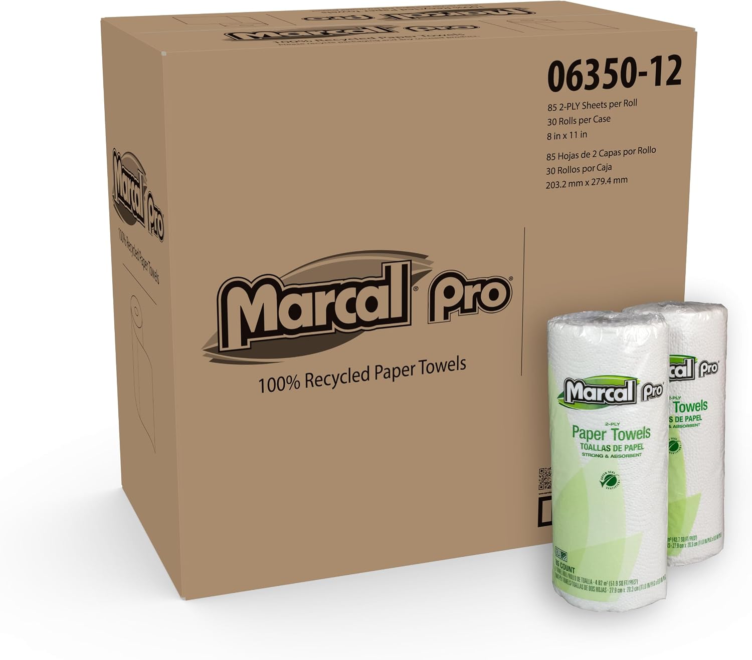 Marcal Pro Bulk Paper Towels, 2-Ply, 85 Sheets per Roll, 100% Recycled, Individually Wrapped, 30 Rolls (AMZN-06350)
