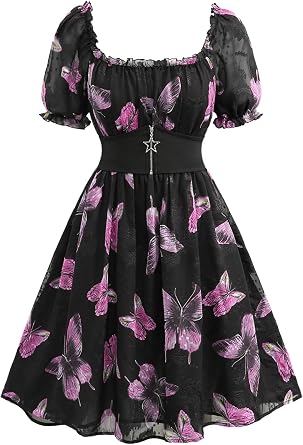 ROSE GAL Women Plus Size Square Neck Milkmaid Dress Butterfly Ruffles Puff Sleeves Cottagecore Dress