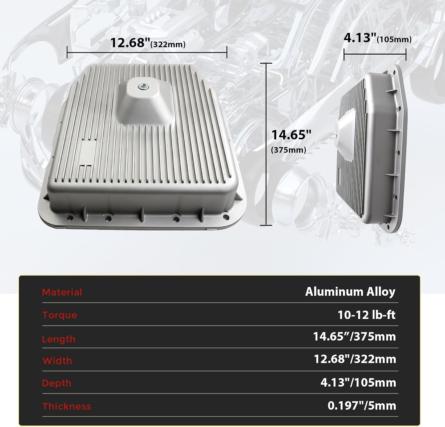 Upgraded aluminum Transmission Oil Pan with Magnetic Drain Plug & Gasket &Filter Compatible with 4R70W 4R75W 4R75E AOD-E Transmission & Ford F-150 Crown Victoria Expedition Mustang & Mercury Cougar