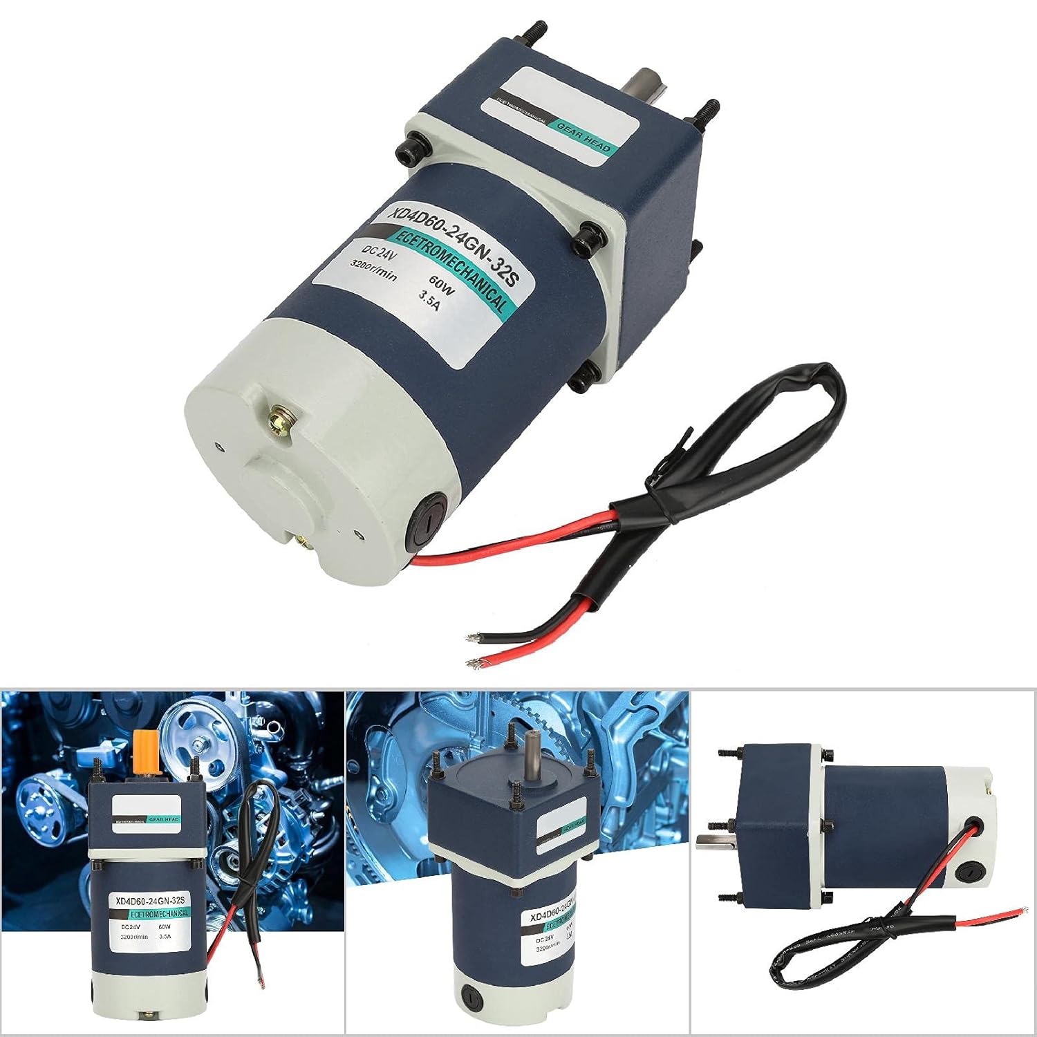 24V 60W Permanent Magnet DC Geared Motor High Torsion Adjustable Speed Metal Gear Motor with Multiple Reduction Ratios for Industrial Machinery Automation Equipment (Reduction Ratio 20, 160RPM)
