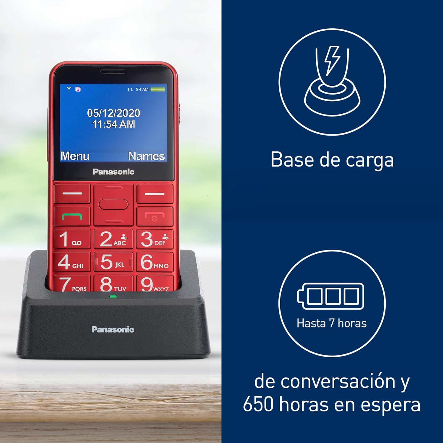Panasonic KX-TU155EXRN Teléfono Móvil para Personas Mayores, Llamada Prioritaria, Teléfono con Botones Grandes, Compatible con Audífonos, Bluetooth, Radio FM, Cámara, Base de Carga, Rojo 6