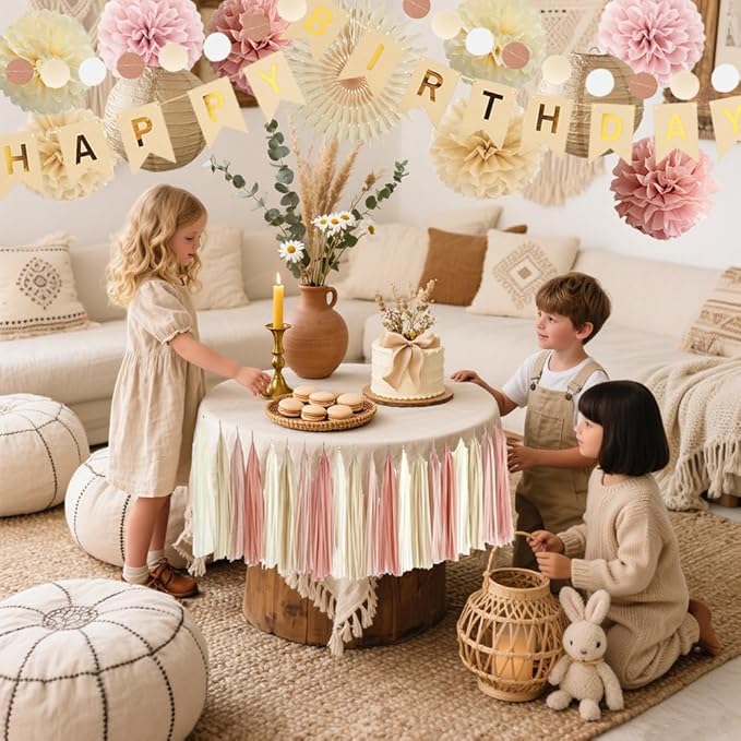 Kit Decoracion Fiesta Boho Beige Rosa Polvo 33 Piezas miniatura 3